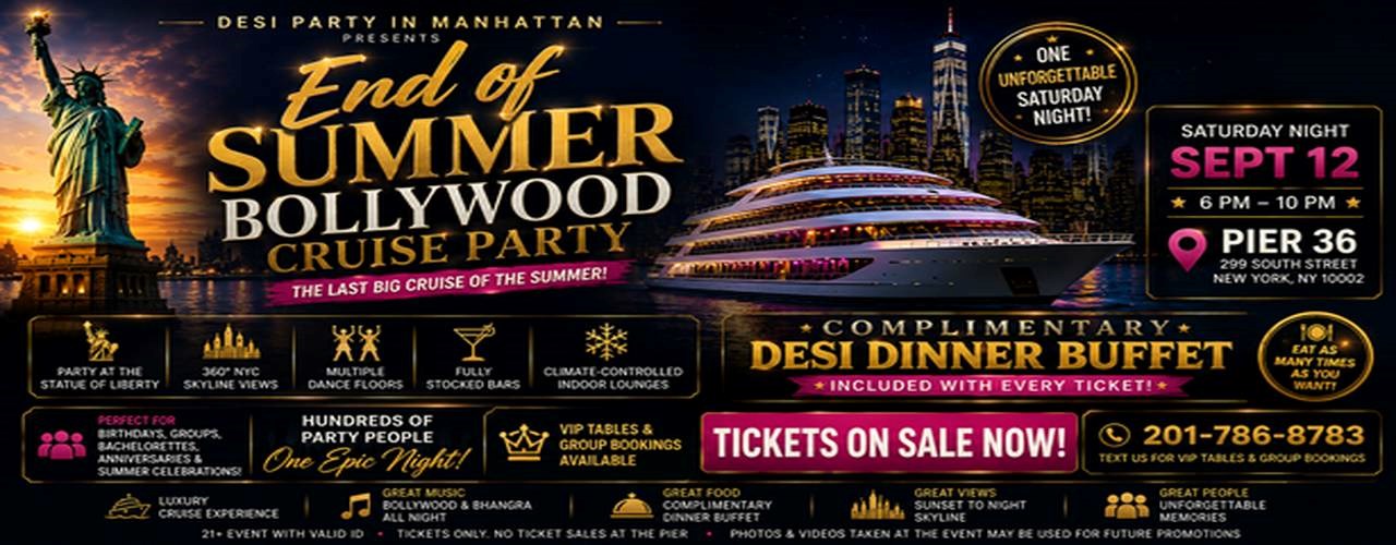 Bollywood Cruise Party Desi Dinner Buffet Saturday Night Sep 12